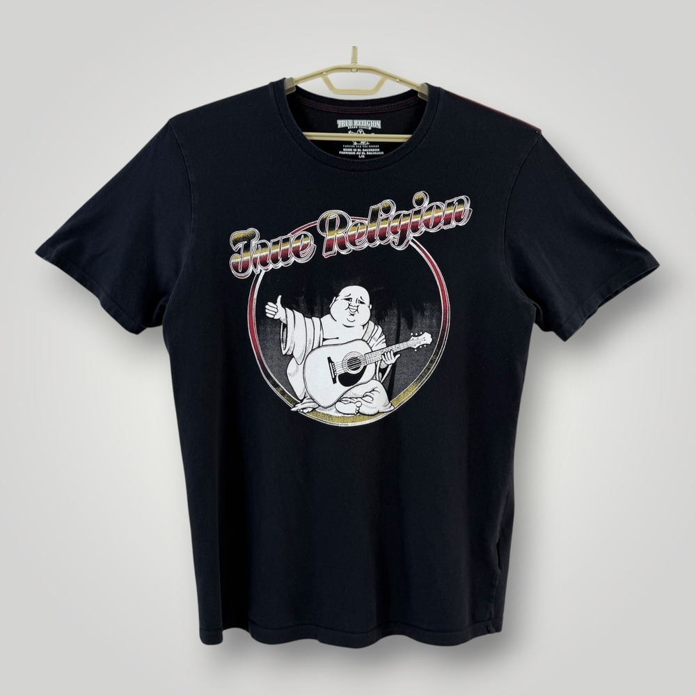 True Religion Mens Buddha Guitar Graphic T-Shirt Black M408U24EPO L